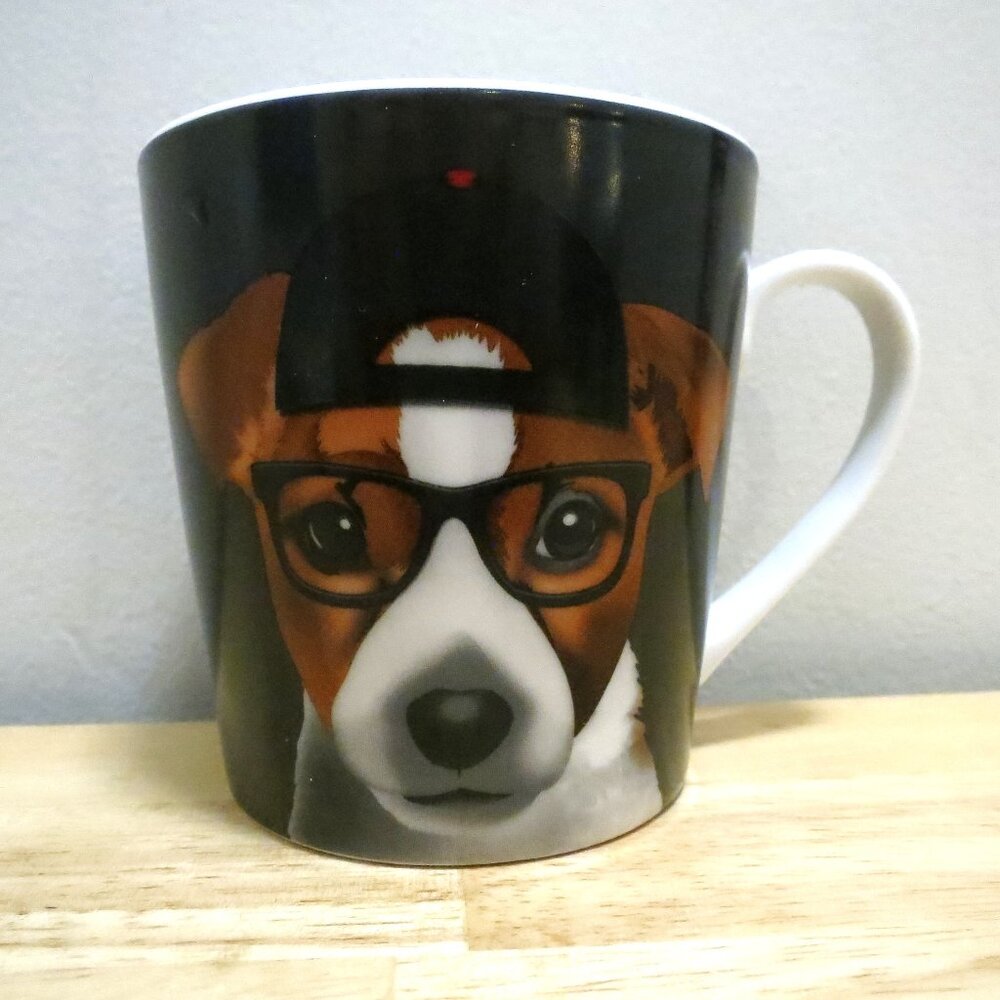 Christopher Vine Coffee Mug Dog Terrrier w/Glasses Cap Porcelain Australia 12oz